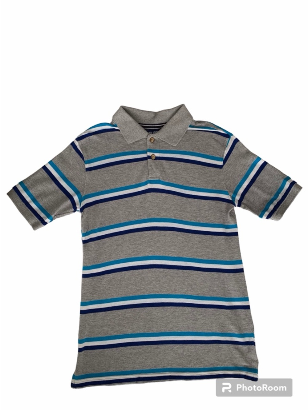Children's Place Boys Gray Blue Striped Polo L 10/12